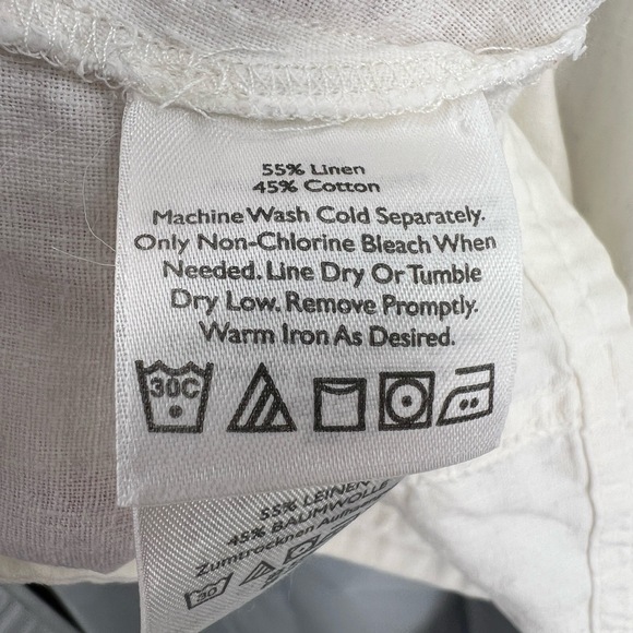 Eddie Bauer Women’s Shirt White Collared Long Sleeve Linen Cotton Roll Tab Large - Picture 5 of 7